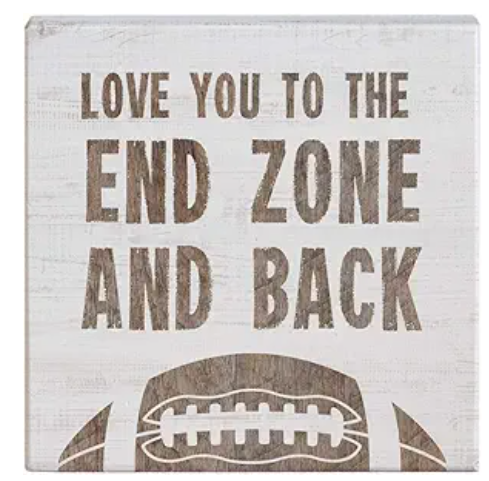 Simply Said, INC Small Talk Squares Football Decor, Love You to End Zone & Back, 5.25 x 5.25 inch Wood Football Sign, 48wLGc5