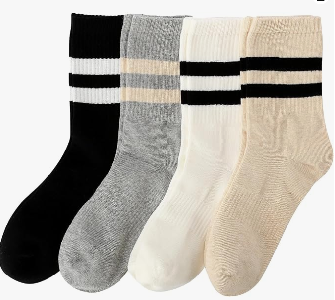 Striped Cotton Crew Socks for Women with Seamless Toe, Cute Casual Women’s Socks, Athletic Running Socks for Sport, Office, Home, School, 4 Pairs, Size 6-9 47Y4W22